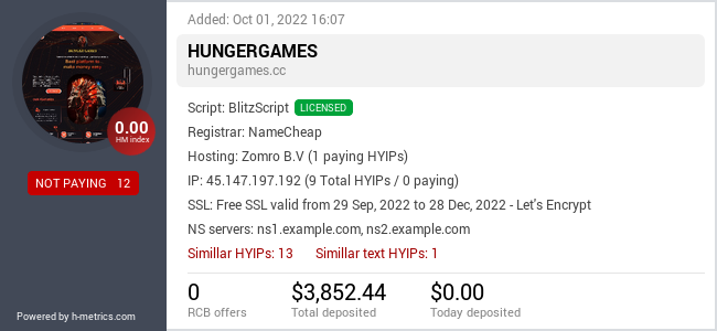 HYIPLogs.com widget for hungergames.cc
