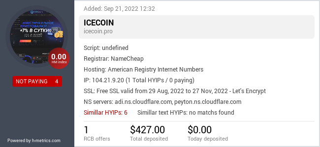 HYIPLogs.com widget for icecoin.pro