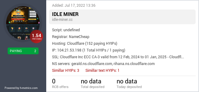H-metrics.com widget for idle-miner.cc