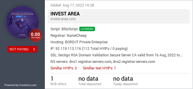 HYIPLogs.com widget for invest-area.com