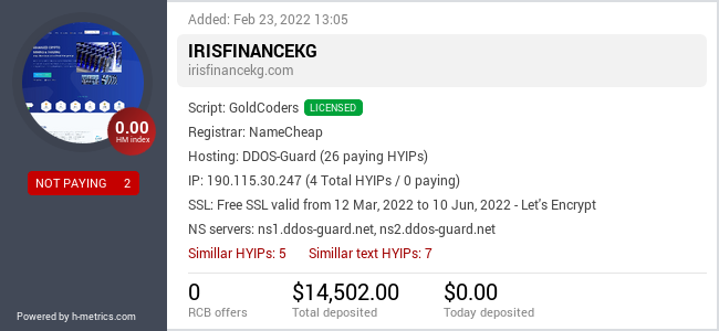 HYIPLogs.com widget for irisfinancekg.com