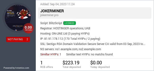 HYIPLogs.com widget for jokerminer.pro