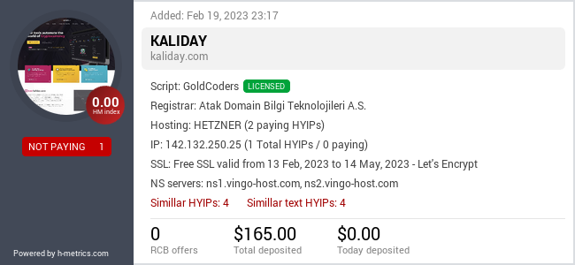 H-metrics.com widget for kaliday.com