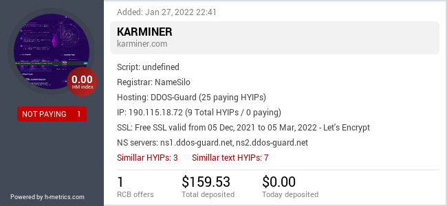 H-metrics.com widget for karminer.com