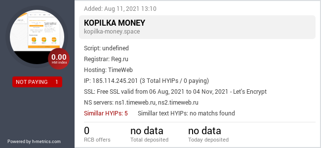 HYIPLogs.com widget for kopilka-money.space