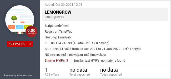 HYIPLogs.com widget for lemongrow.ru