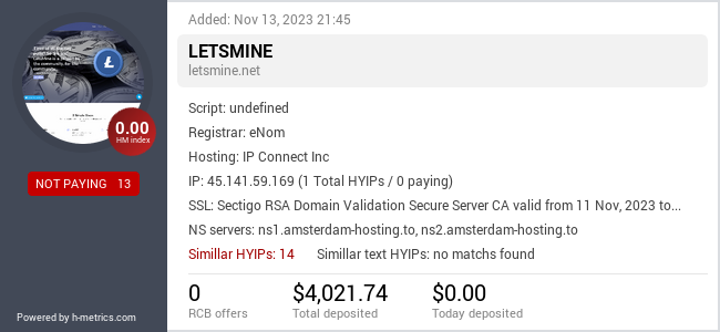 H-metrics.com widget for letsmine.net