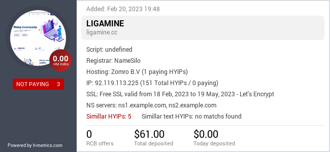 HYIPLogs.com widget for ligamine.cc