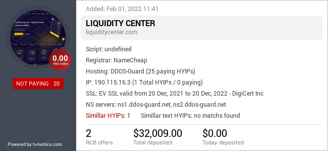 H-metrics.com widget for liquiditycenter.com