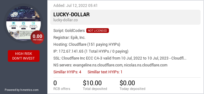 HYIPLogs.com widget for lucky-dollar.co