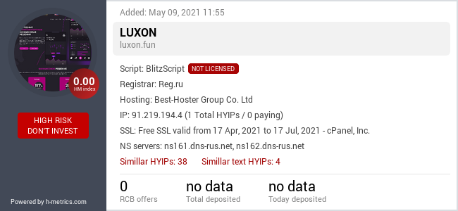HYIPLogs.com widget for luxon.fun
