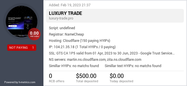 HYIPLogs.com widget for luxury-trade.pro