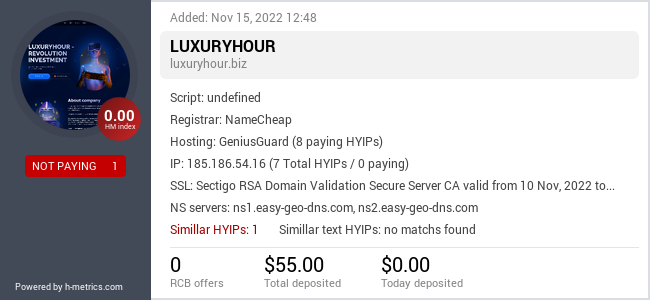 HYIPLogs.com widget for luxuryhour.biz