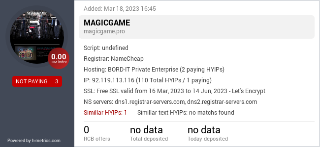 HYIPLogs.com widget for magicgame.pro