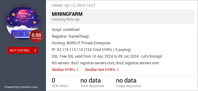 H-metrics.com widget for maining-farm.vip