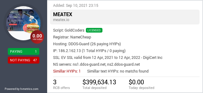 HYIPLogs.com widget for meatex.io