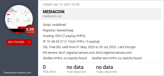 HYIPLogs.com widget for mediacoin.inc