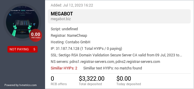 HYIPLogs.com widget for megabot.biz