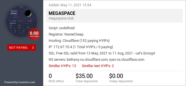 HYIPLogs.com widget for megaspace.club