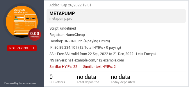 HYIPLogs.com widget for metapump.pro