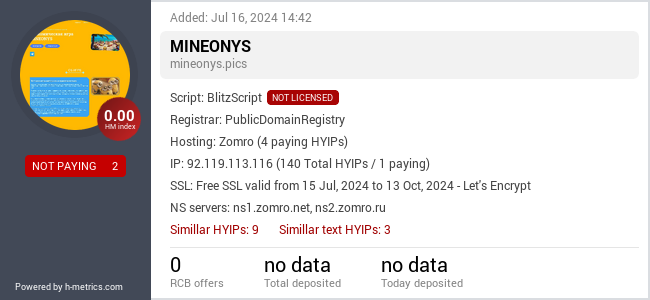 H-metrics.com widget for mineonys.pics