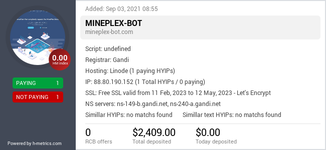 H-metrics.com widget for mineplex-bot.com