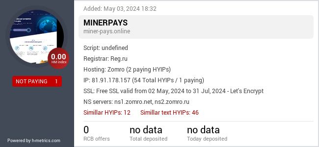 H-metrics.com widget for miner-pays.online