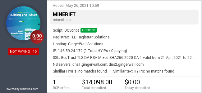 HYIPLogs.com widget for minerift.biz