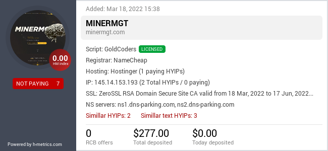 H-metrics.com widget for minermgt.com