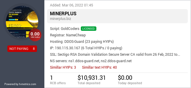 HYIPLogs.com widget for minerplus.biz