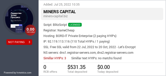 H-metrics.com widget for miners-capital.biz