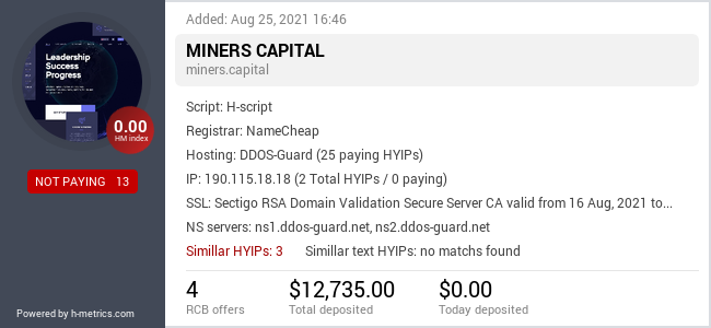 H-metrics.com widget for miners.capital
