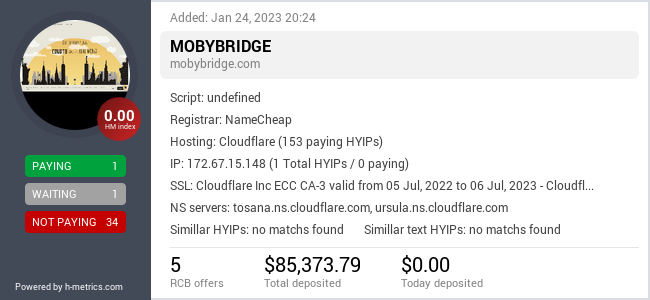 HYIPLogs.com widget for mobybridge.com