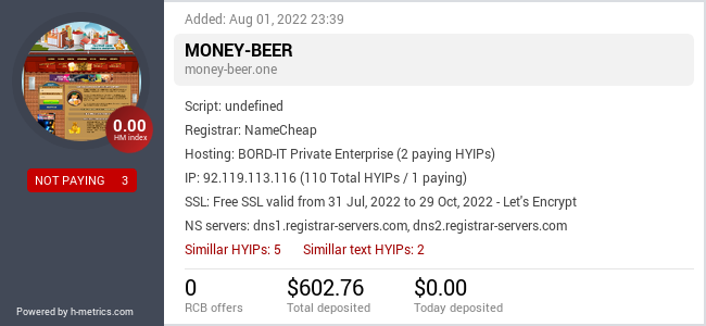 H-metrics.com widget for money-beer.one