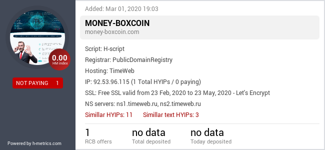 HYIPLogs.com widget for money-boxcoin.com