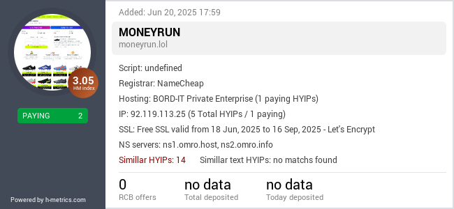 H-metrics.com widget for moneyrun.lol