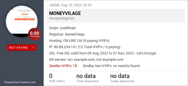 HYIPLogs.com widget for moneyvilage.biz
