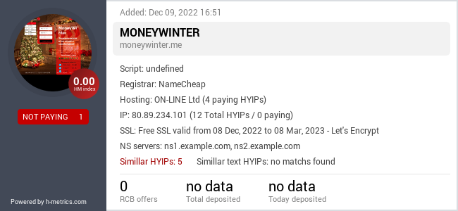 HYIPLogs.com widget for moneywinter.me