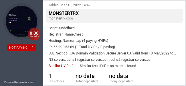 H-metrics.com widget for monstertrx.com