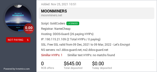 H-metrics.com widget for moonminers.net