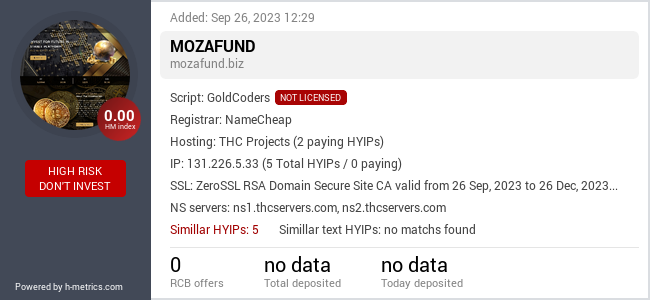 HYIPLogs.com widget for mozafund.biz