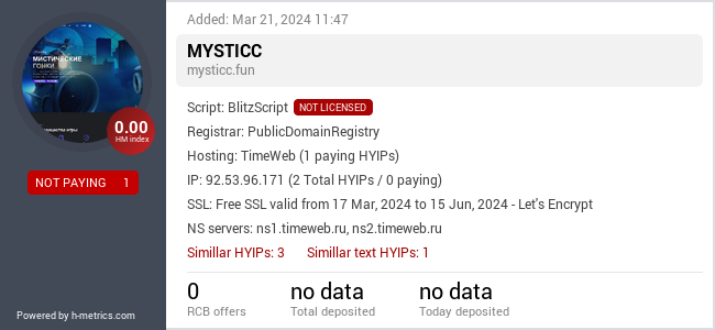 H-metrics.com widget for mysticc.fun