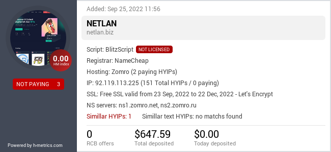 HYIPLogs.com widget for netlan.biz