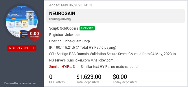 HYIPLogs.com widget for neurogain.org