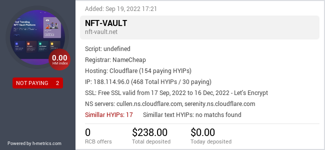 HYIPLogs.com widget for nft-vault.net