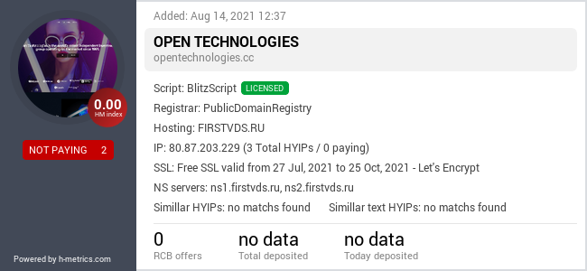 HYIPLogs.com widget for opentechnologies.cc