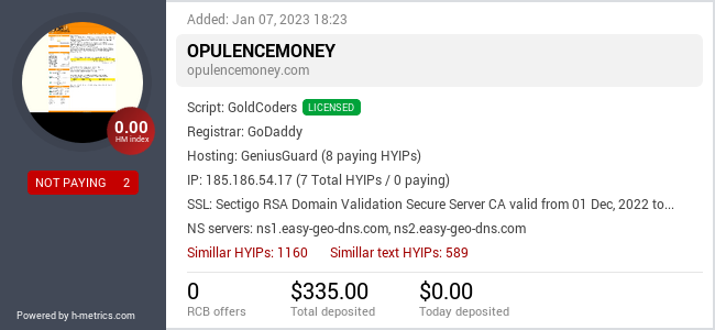 HYIPLogs.com widget for opulencemoney.com