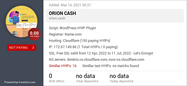 H-metrics.com widget for orion.cash