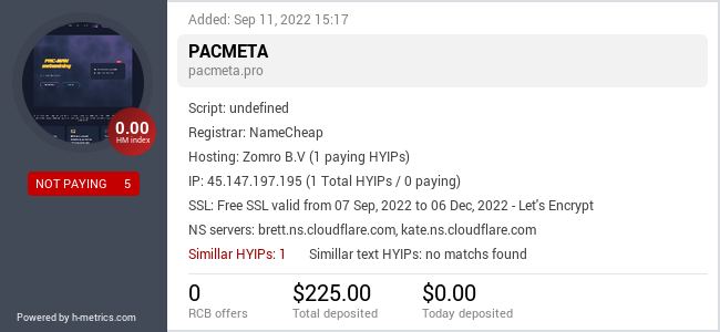 HYIPLogs.com widget for pacmeta.pro