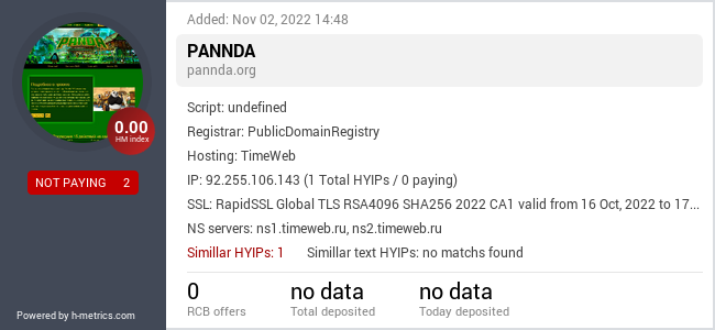 HYIPLogs.com widget for pannda.org